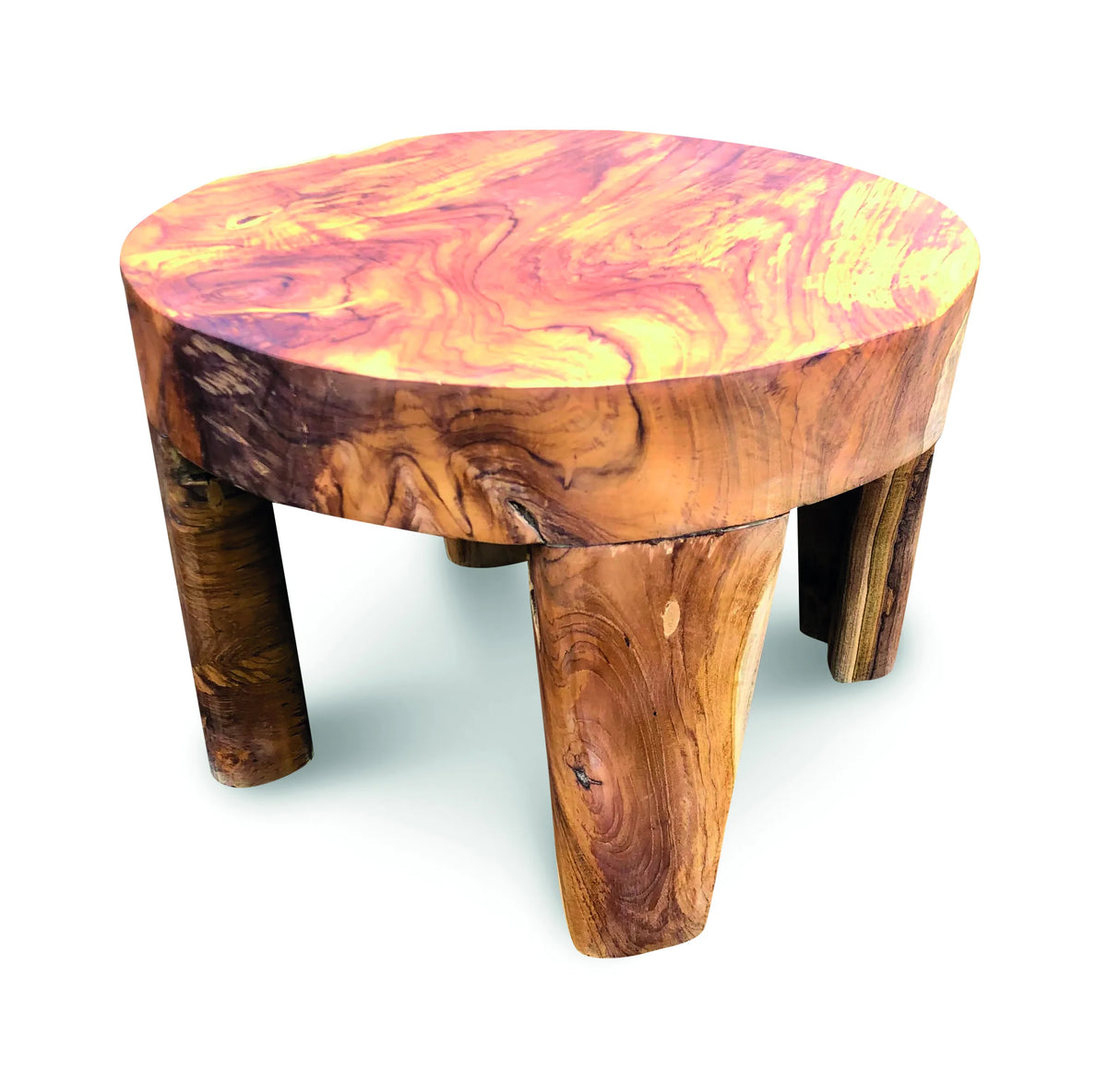 Solid Teak Round Low Table 4 Legs 50 cm Diameter x 35cm high.