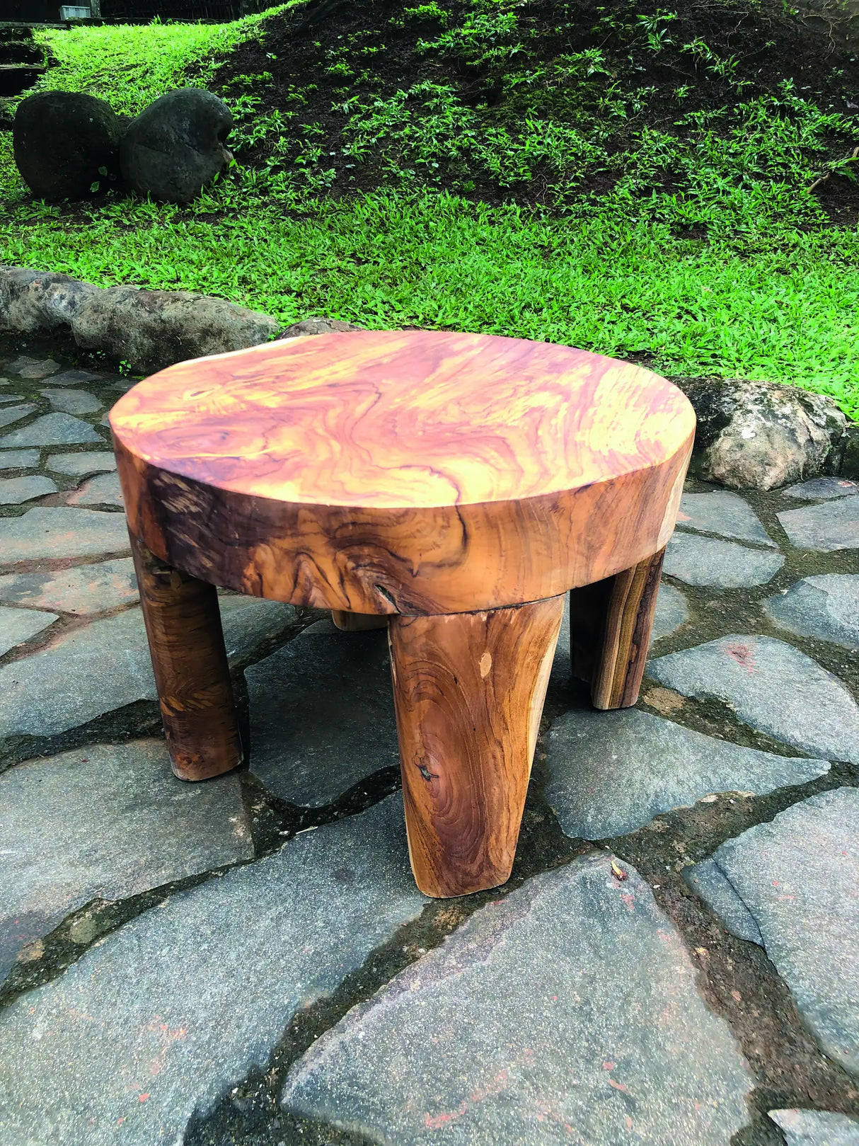 Solid Teak Round Low Table 4 Legs 50 cm Diameter x 35cm high.
