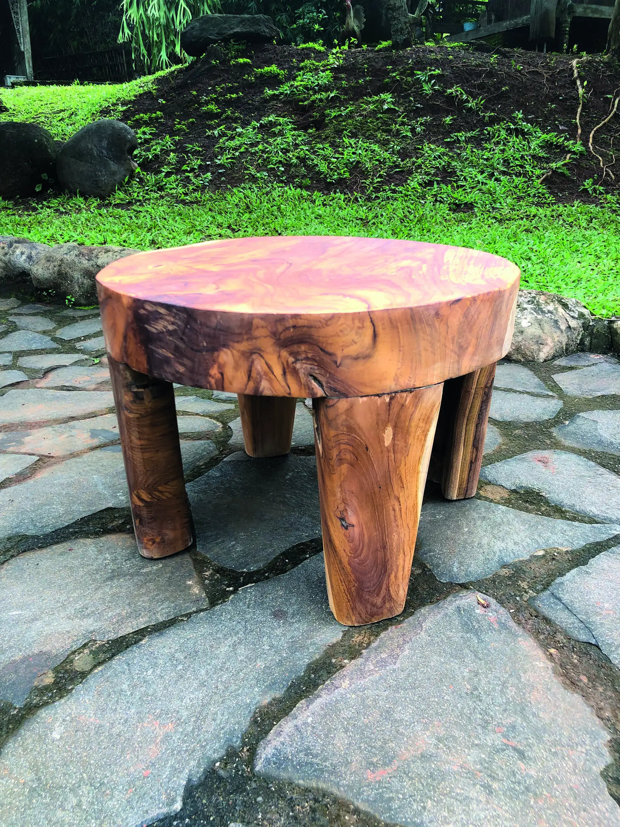 Solid Teak Round Low Table 4 Legs 50 cm Diameter x 35cm high.
