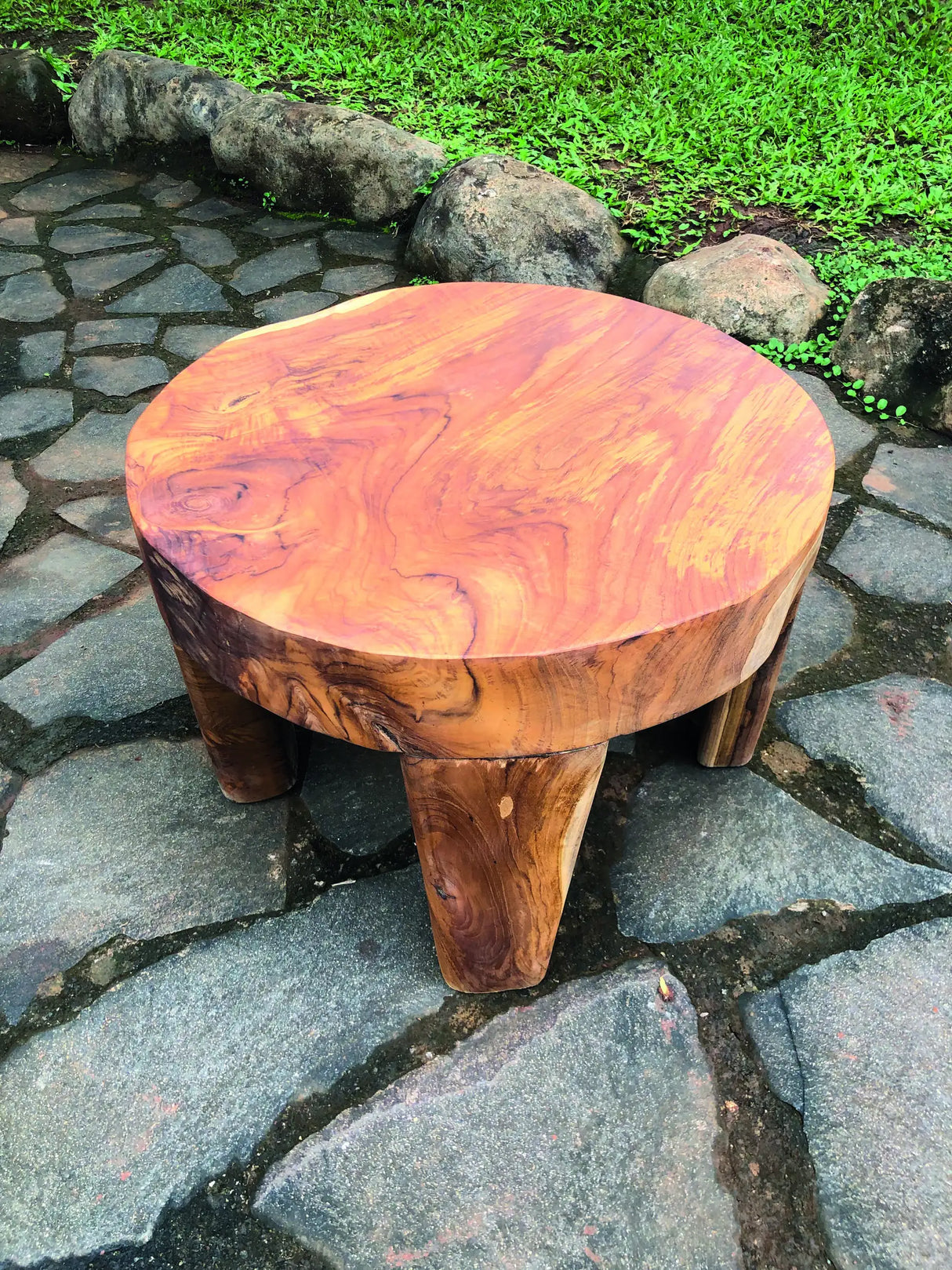 Solid Teak Round Low Table 4 Legs 50 cm Diameter x 35cm high.