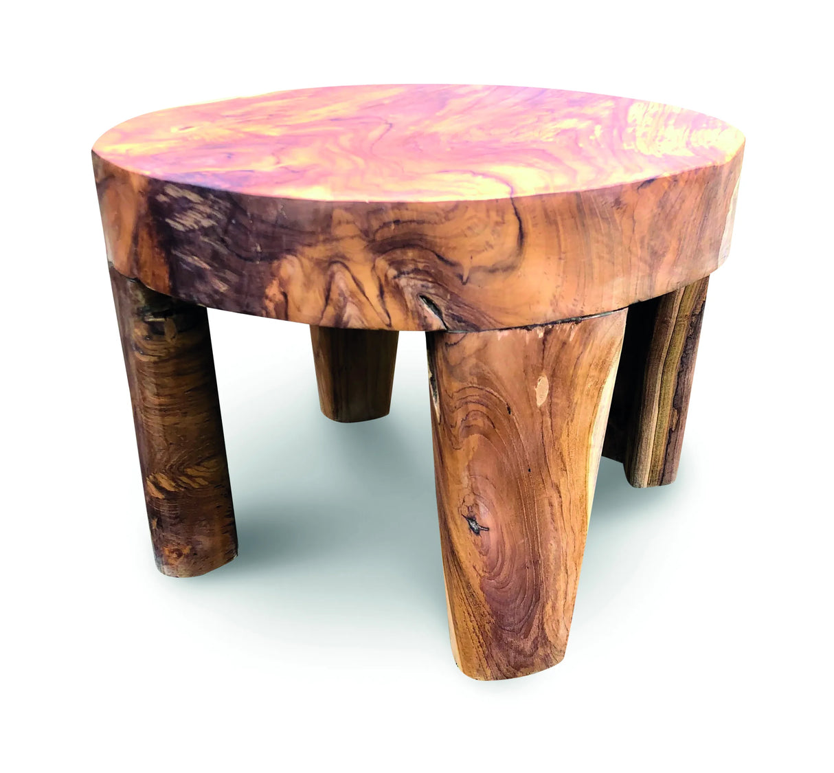 Solid Teak Round Low Table 4 Legs 50 cm Diameter x 35cm high.