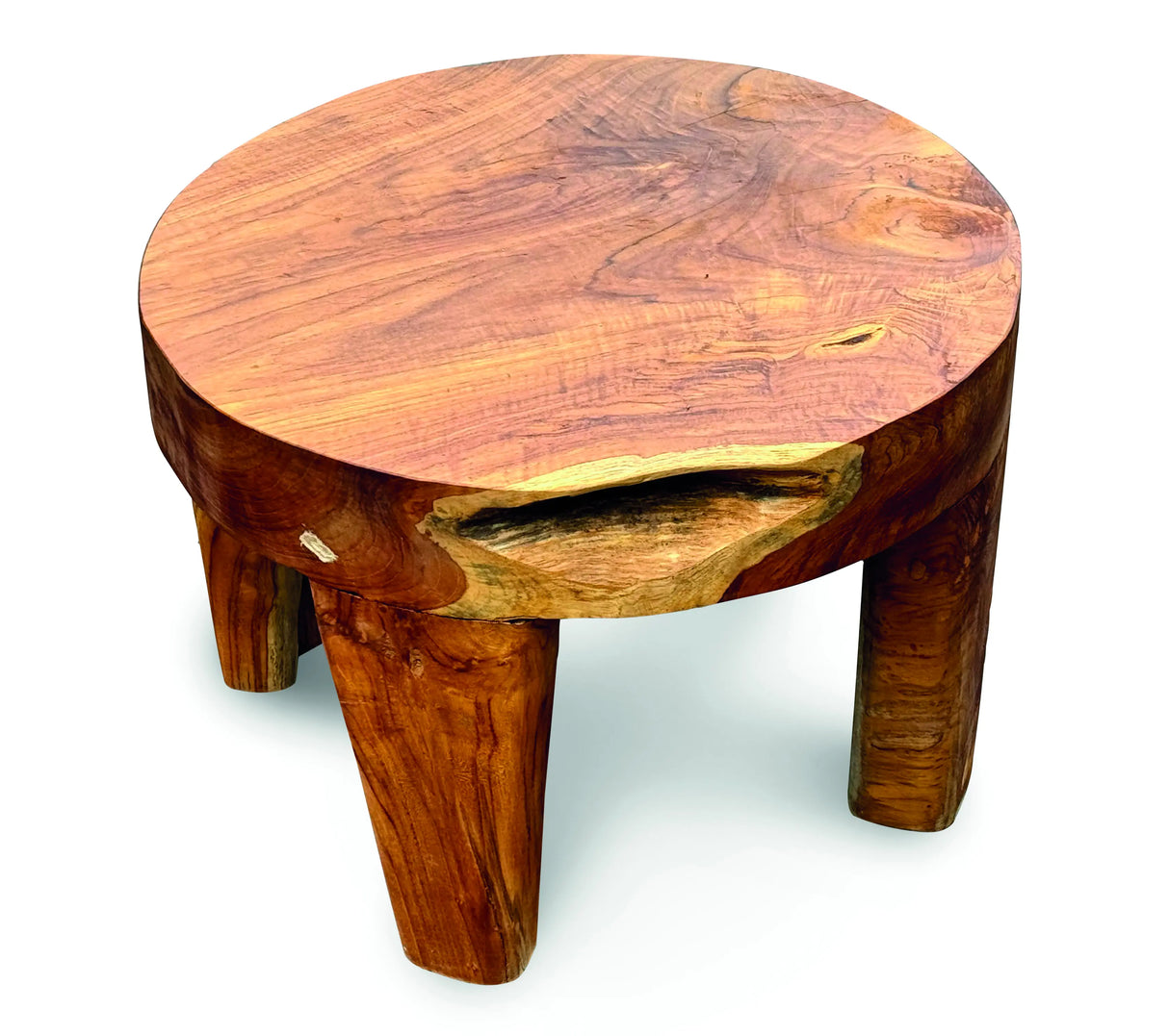 Solid Teak Round Low Table 4 Legs 50 cm Diameter x 35cm high.