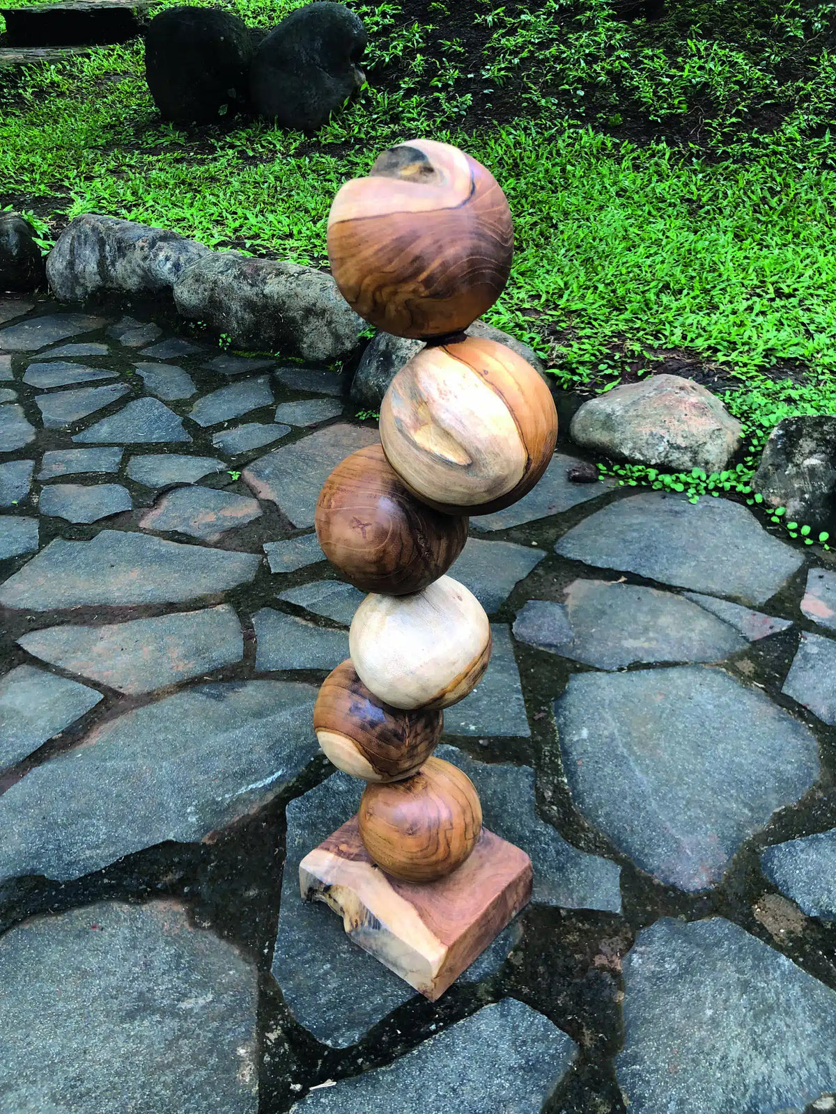 Teak 6 Ball Sculpture 65cm