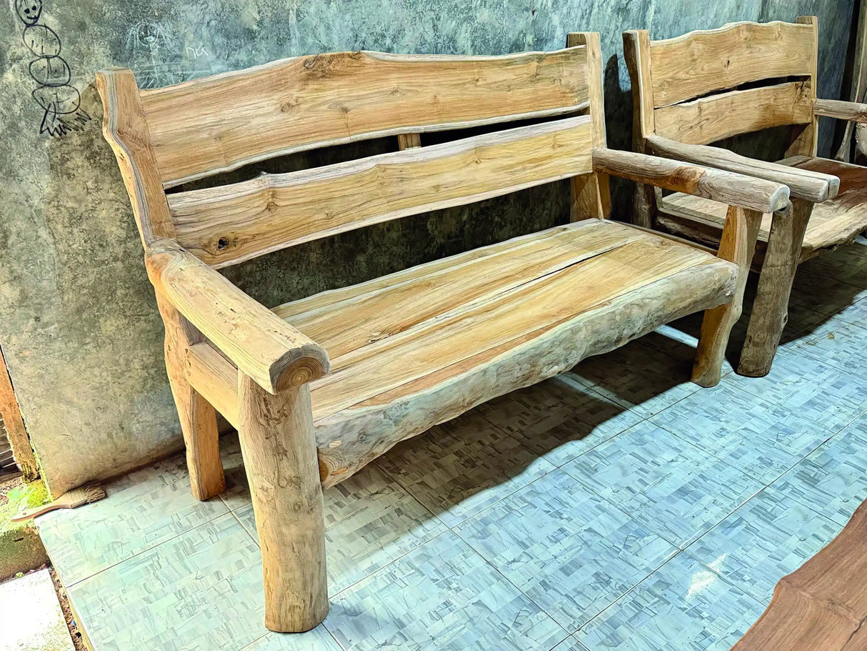 Rustic Solid Teak Chunky Garden Bench 170cm