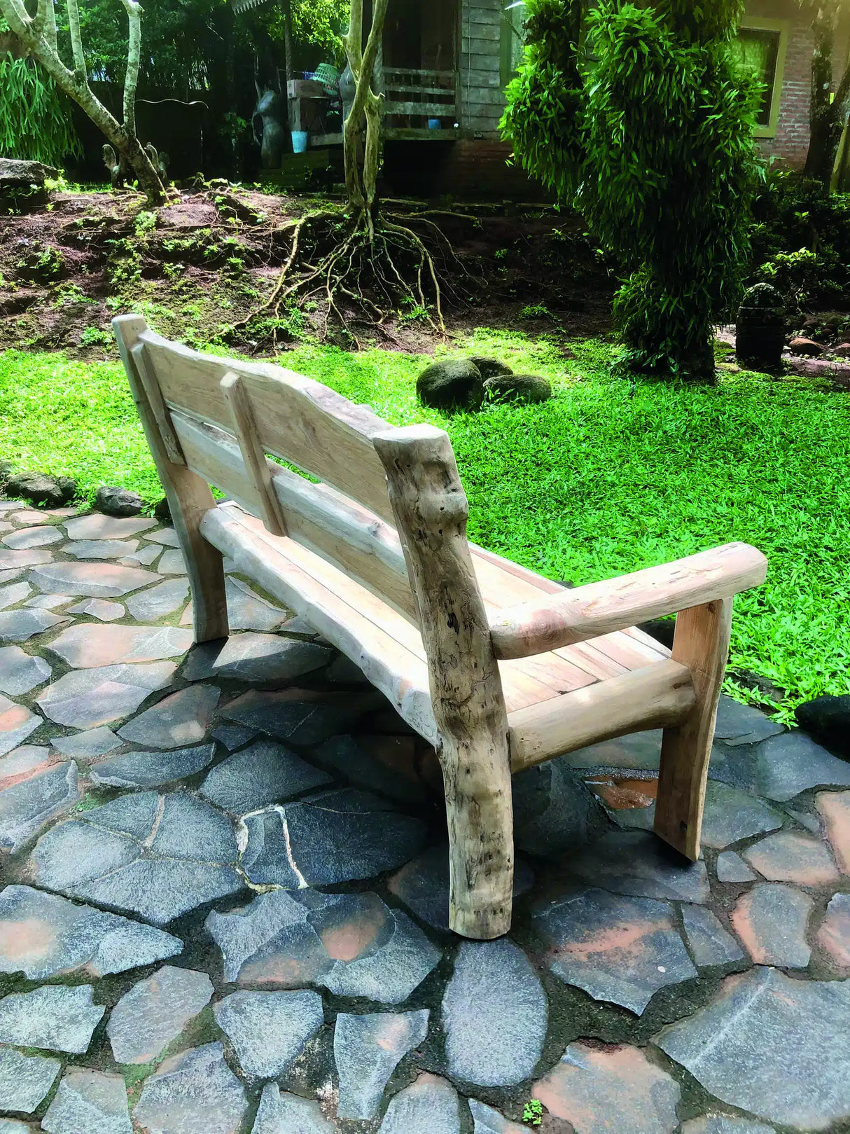Rustic Solid Teak Chunky Garden Bench 170cm