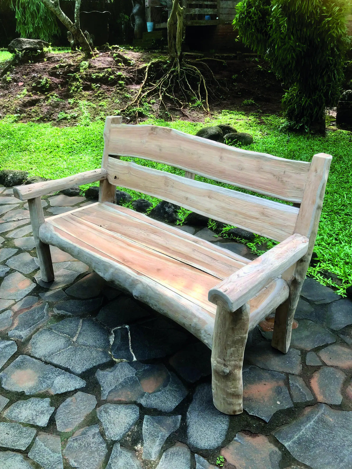 Rustic Solid Teak Chunky Garden Bench 170 cm