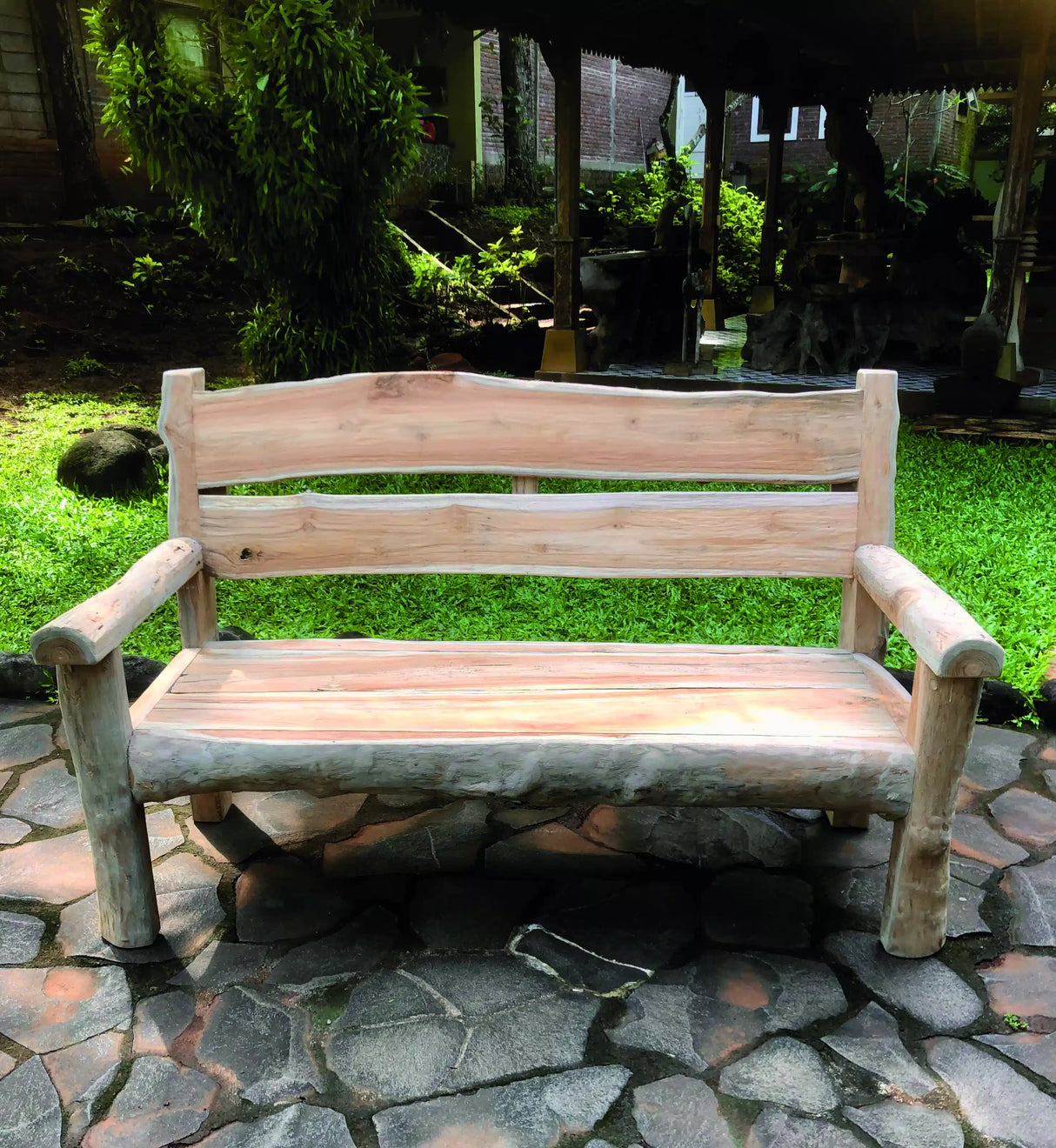 Rustic Solid Teak Chunky Garden Bench 170cm