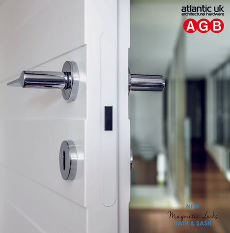 AGB Square Flush Handle Sliding Door Bathroom Lock Set - Satin Chrome - B046515034