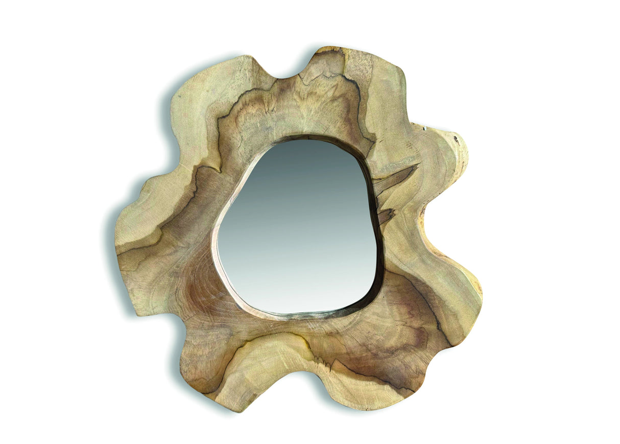 Teak Tree Slice Wall Mirror Small