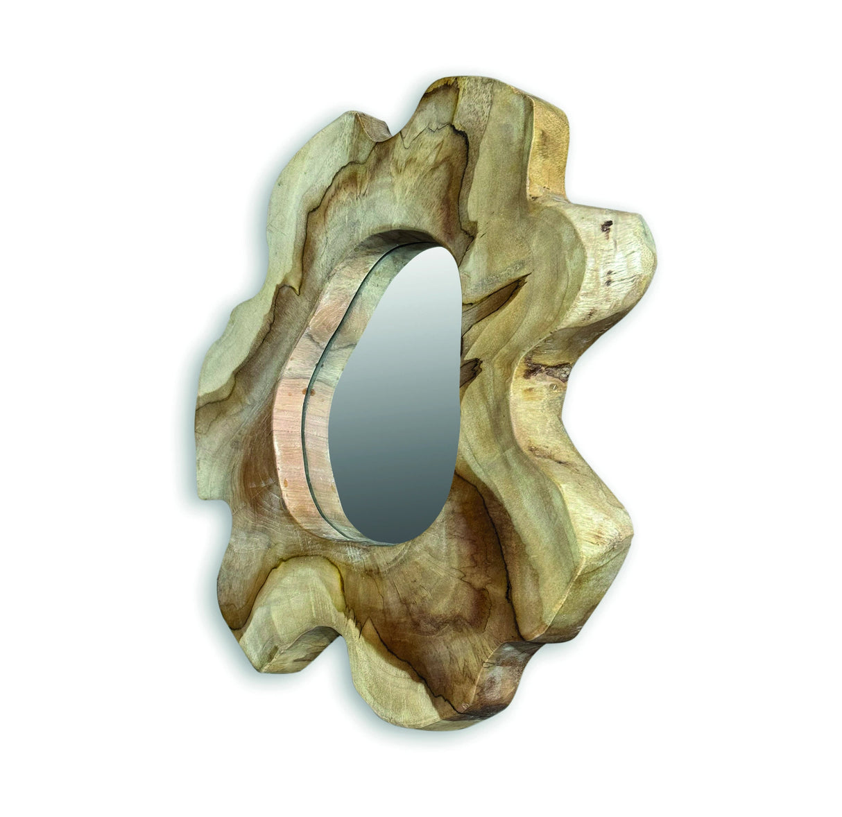 Teak Tree Slice Wall Mirror Small