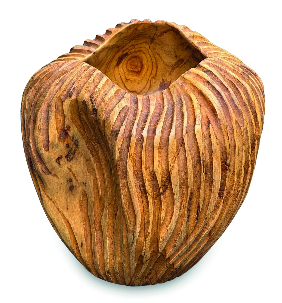 Striped Teak Vase 22-25cm