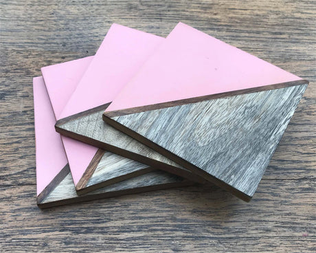 Set Of 4 Square Two Toned Wooden Coasters - Pink