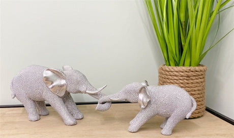 Silver Beaded Elephants Two Piece Mother & Calf
