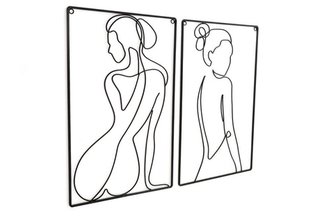 Set of 2 Black Metal Silhouette Wire Wall Decoration