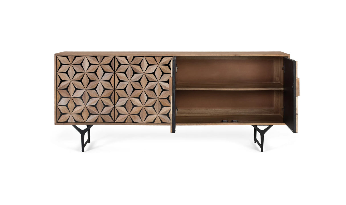 Giner and Colomer Mango Wood Sideboard With Metal Accents