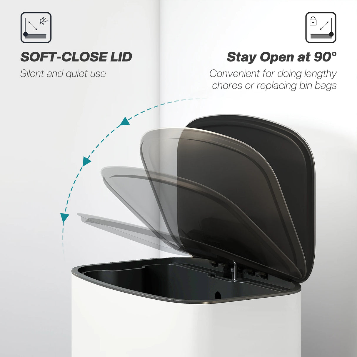 HOMCOM 50L Kitchen Bin with Soft-Close Lid and Stay-Open Function, Stainless Steel Pedal Bin with Removable Inner Bucket, Carry Handle for Kitchen, Office, Home, Cream