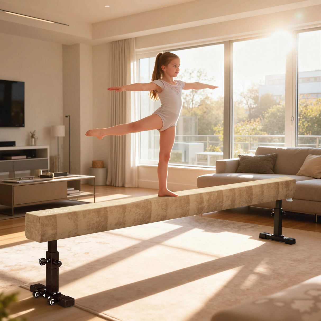 HOMCOM 7.5ft Adjustable Balance Beam, Gymnastics Beam with Wheels, Gymnastics Equipment for 6+ Years Old Training