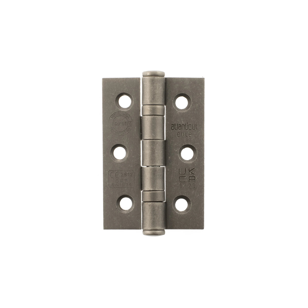 Atlantic CE Fire Rated Grade 7 Ball Bearing Hinges 3" x 2" x 2mm - Distressed Silver - Pair