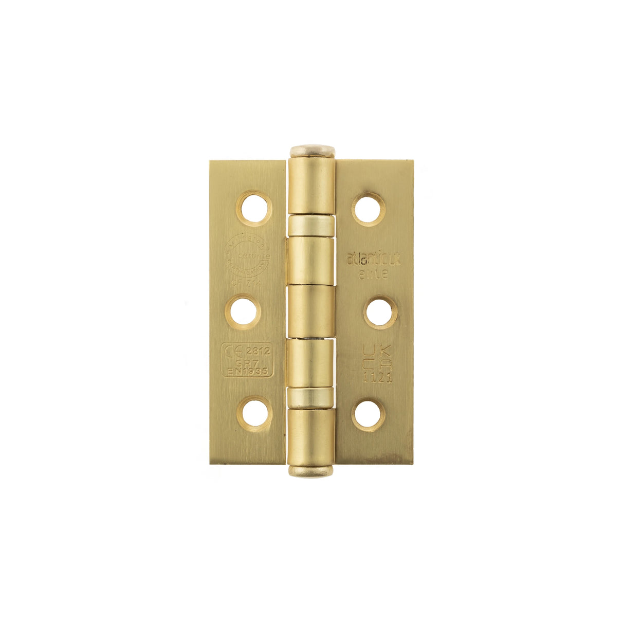 Atlantic CE Fire Rated Grade 7 Ball Bearing Hinges 3" x 2" x 2mm - Satin Brass - Pair
