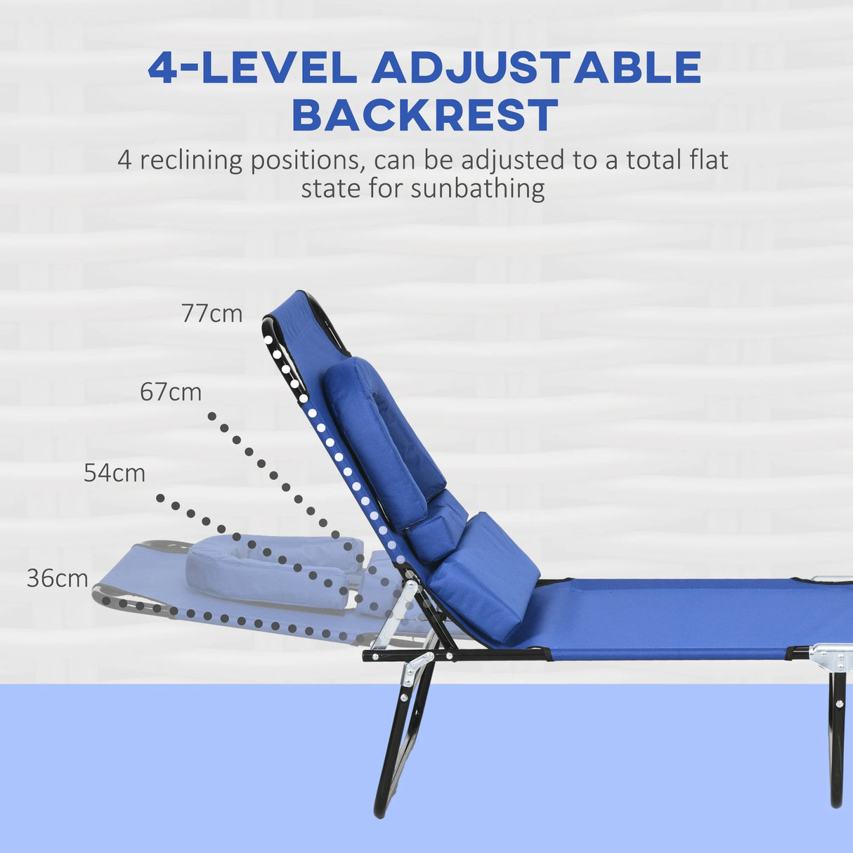 Outsunny Folding Sun Loungers Set of 2 with Face Hole, 4-Position Adjustable Backrest Garden Recliner Chairs Sunbeds, Outdoor Lounge Chairs with 600 D Oxford Cloth Seat, Pillow for Beach, Blue