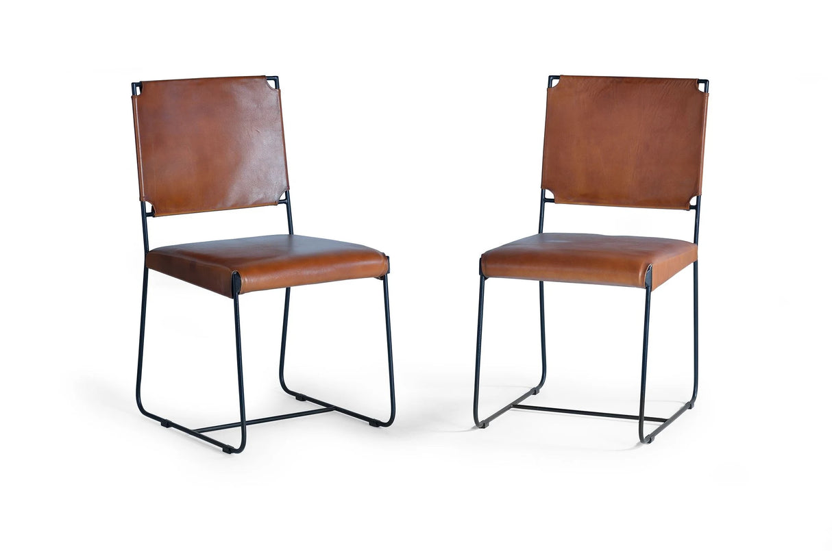 Giner and Colomer Set Of 2 Leather Upholstered Chairs With Metal (Iron) Legs