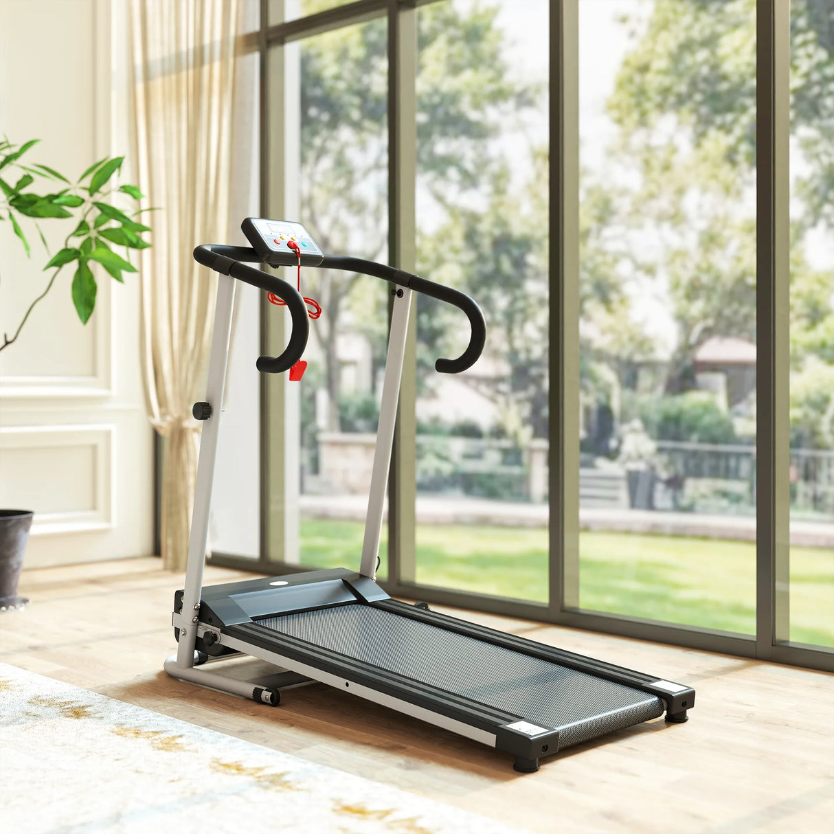 HOMCOM Folding Treadmill with Incline, Walking Pad Treadmill for Home, 1-10km/h Under Desk Running Machine with LCD Display and Wheels, No Assembly, Grey