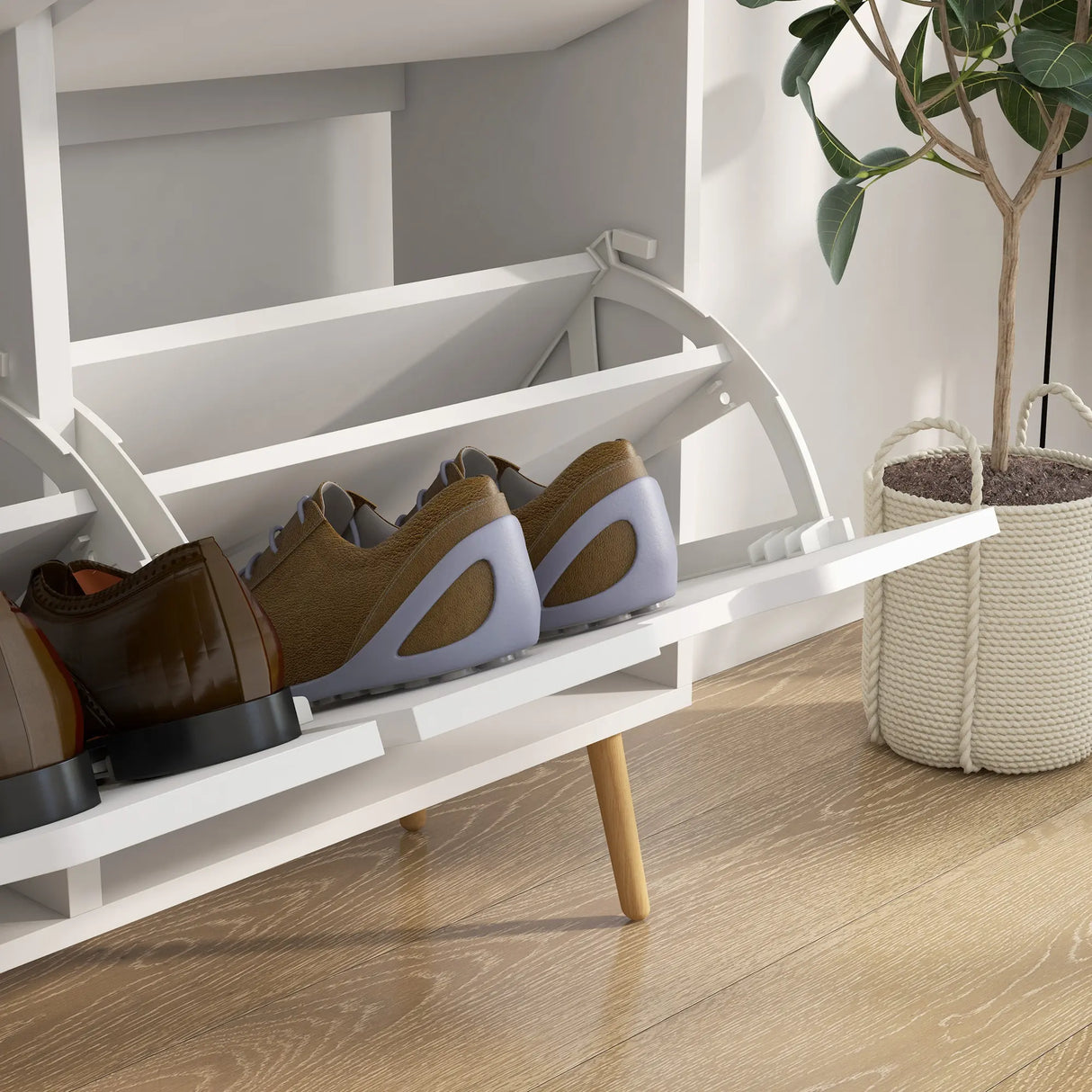 HOMCOM Shoe Storage Cabinet, 4 Flip Drawers, Shoe Organizer for 8-16 Pairs of Shoes, White