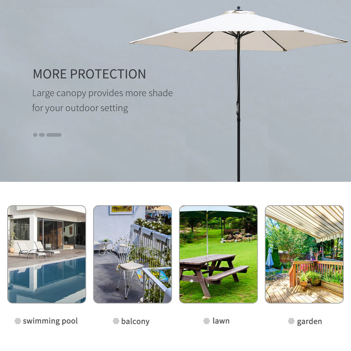Outsunny 2.8m Garden Parasol Umbrella, Round Outdoor Market Table Umbrella Sun Shade Canopy, Off-White