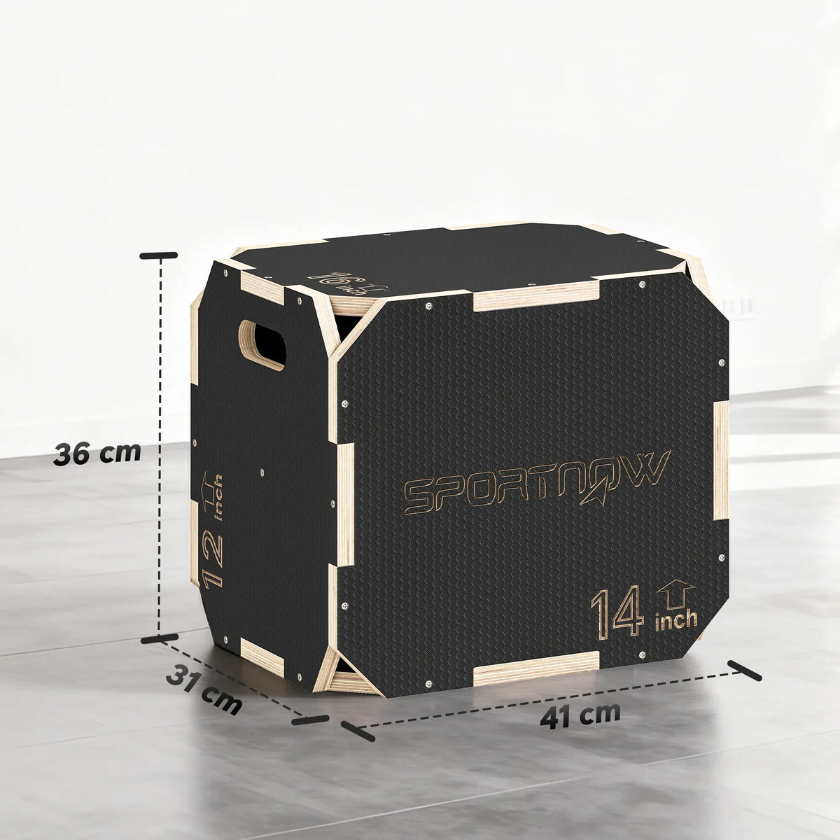 SPORTNOW Non-Slip Plyo Box, Corner-free Wooden Jump Box, 31 x 36 x 41 cm