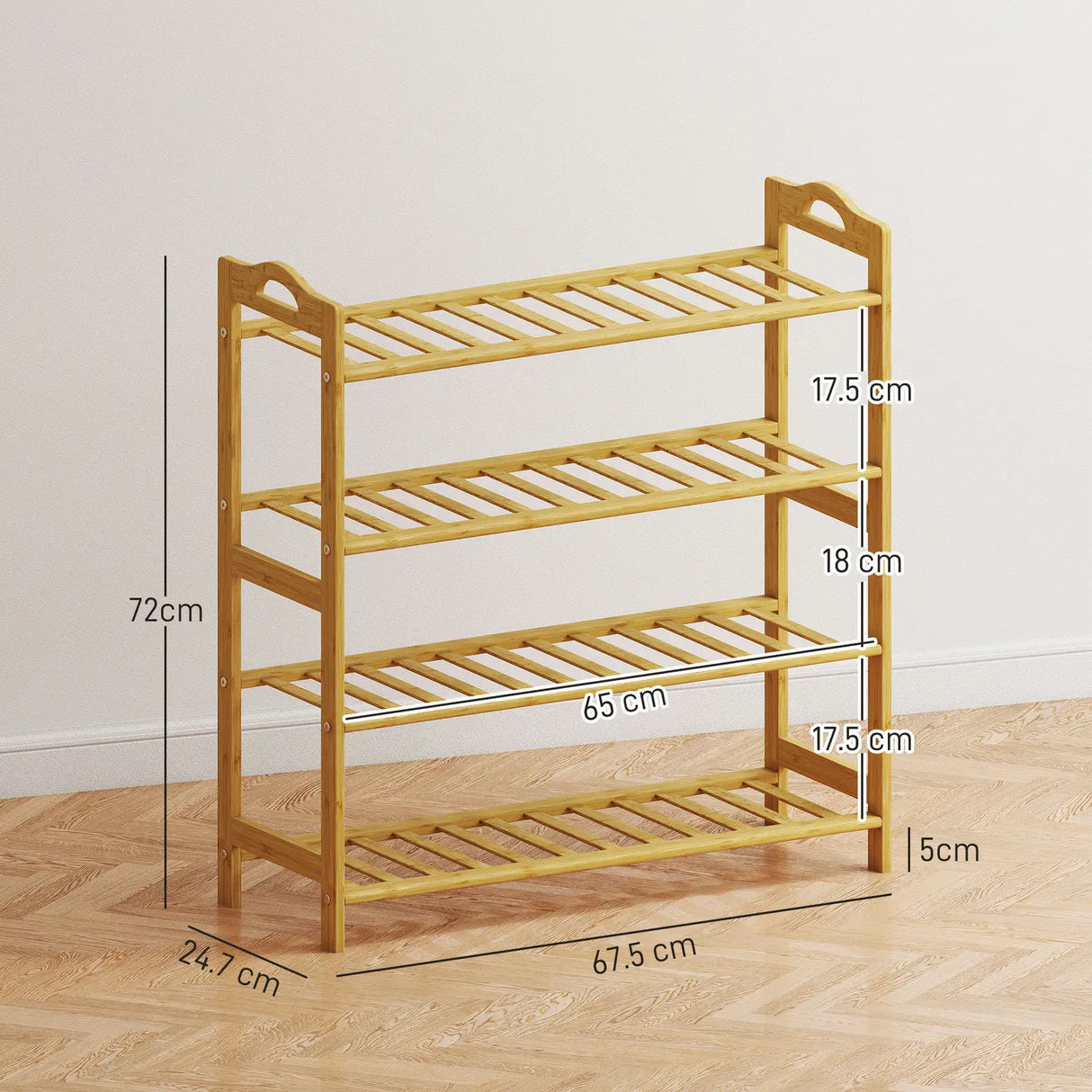 HOMCOM Freestanding Bamboo Shoe Rack, 4-Tier Shoe Shelf Stand for Hallway, Living Room, Bedroom, Natural Wood Finish
