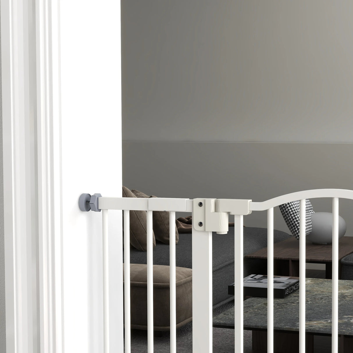 PawHut Metal 74-100cm Adjustable Pet Gate Safety Barrier w/ Auto-Close Door White