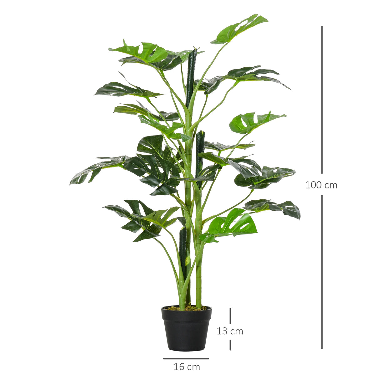 Outsunny 100cm/3.3FT Artificial Monstera Tree Decorative Cheese Plant 21 Leaves with Nursery Pot, Fake Tropical Palm Tree for Indoor Dcor