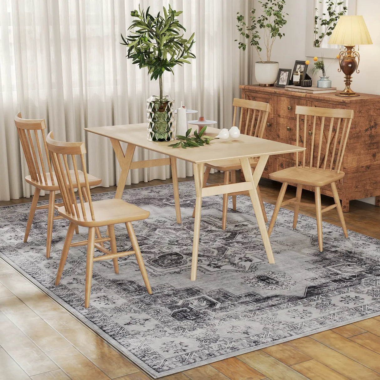 HOMCOM Vintage Area Rug, Non-Slip Washable Rug, Flannel Floor Carpet for Living Room, Bedroom, Dining Room, Home Office, 290 x 200 cm, Grey