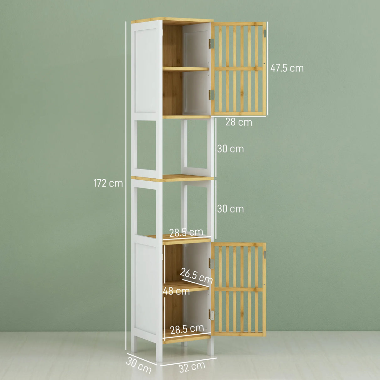 HOMCOM Bamboo-Blend Retro Cut-Out Tall Bathroom Storage Unit