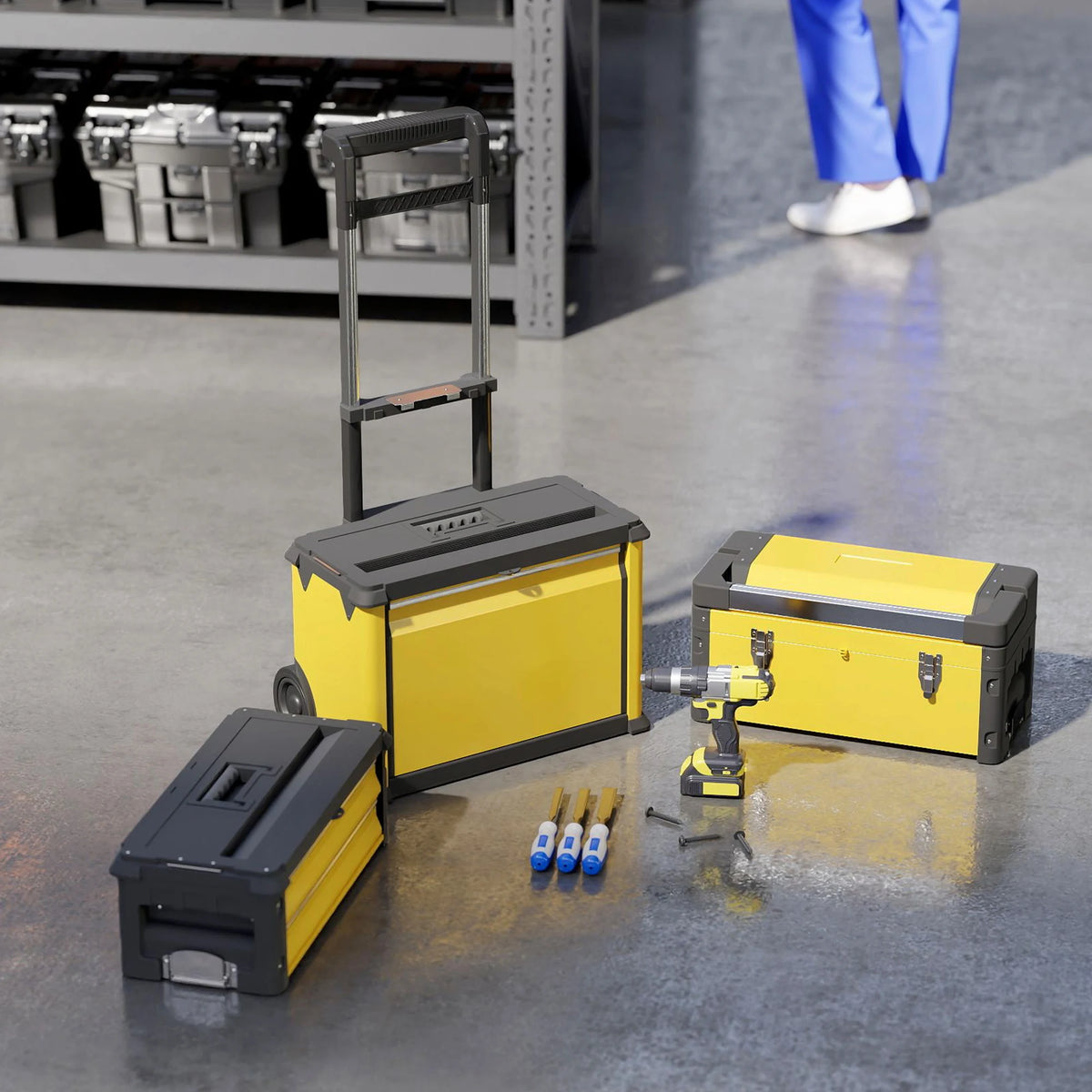 HOMCOM 3-in-1 Stackable Rolling Tool Box - Yellow