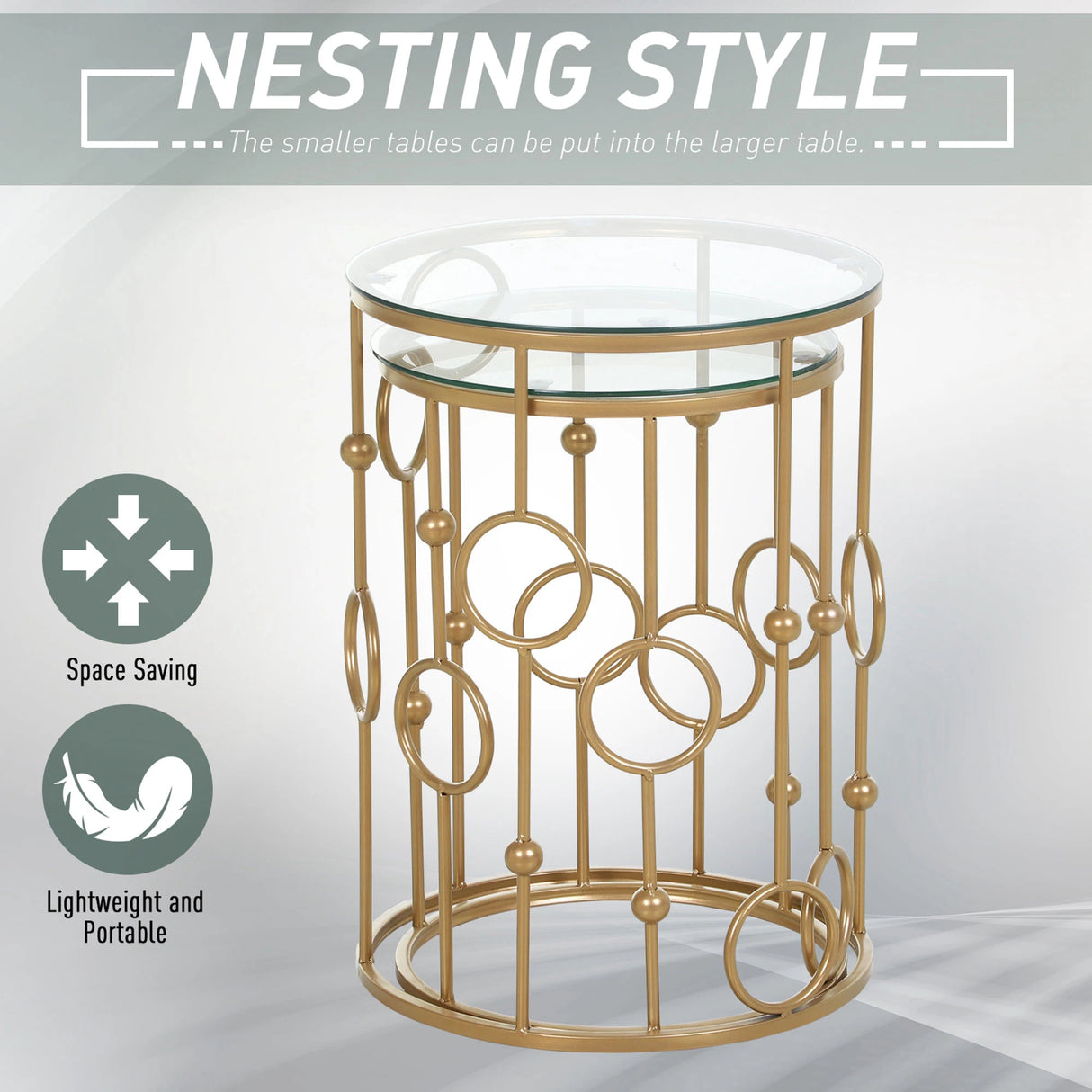 HOMCOM Nesting Round Coffee Table Set of 2 - Gold Tone