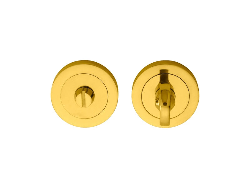 TURN & RELEASE ON CONCEALED FIX ROUND ROSE (4.9 X 80MM LONGER SPINDLE) - POLISHED BRASS - 51MM - SET