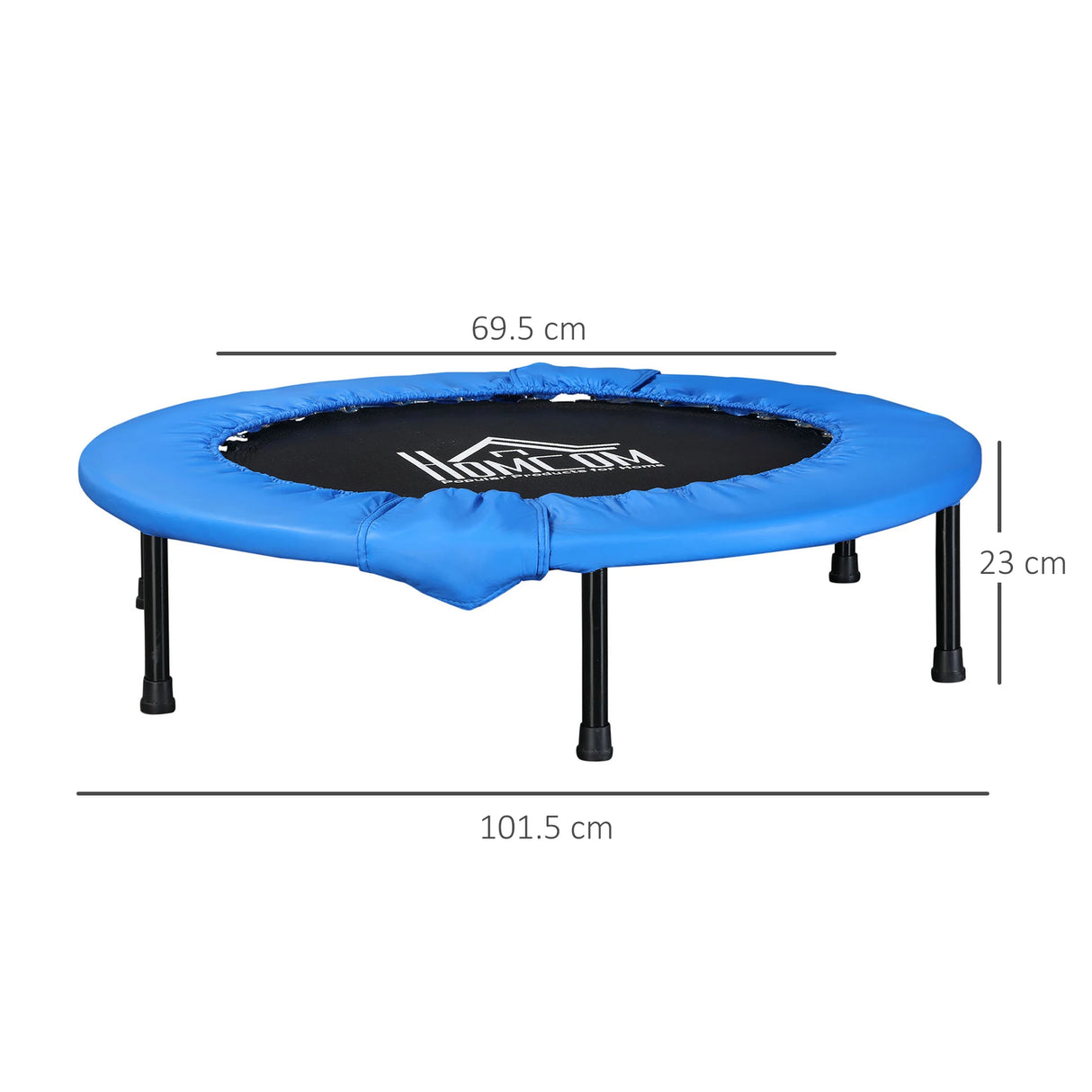 HOMCOM 101 Mini Fitness Trampoline Home Gym Yoga Exercise Rebounder Indoor Outdoor Jumper with Safety Pad, Support Up to 100 KG, Blue and Black