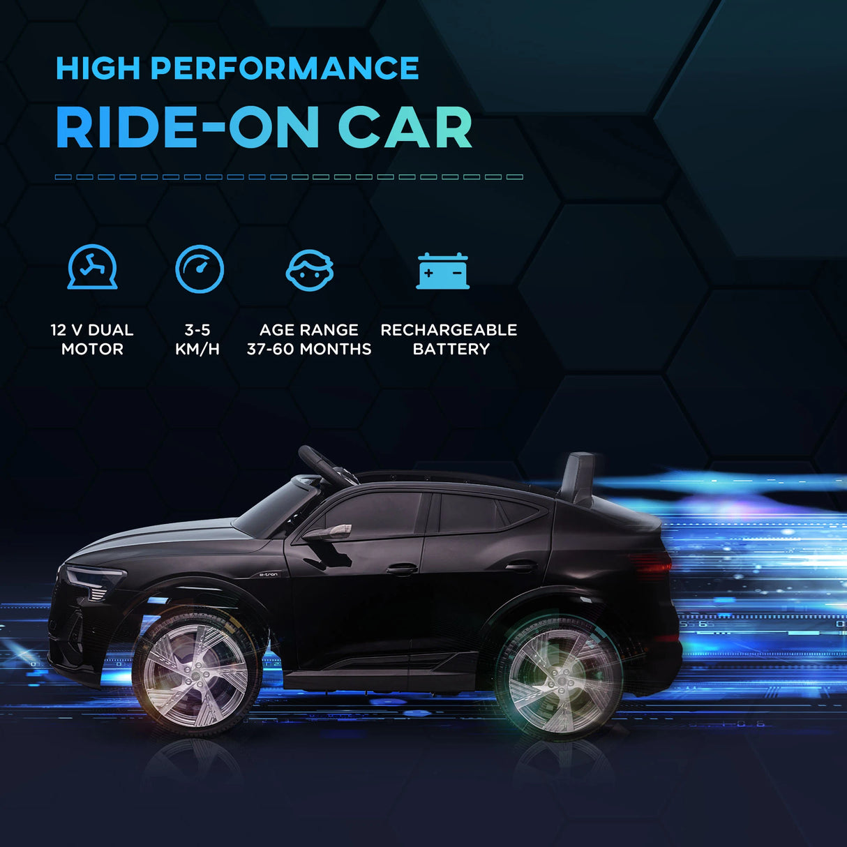 HOMCOM Audi E-tron Licensed 12V Kids Electric Ride on, Electric Car for Kids, with Parental Remote, Music Lights MP3, Suspension Wheels, for 3-5 Years, Black