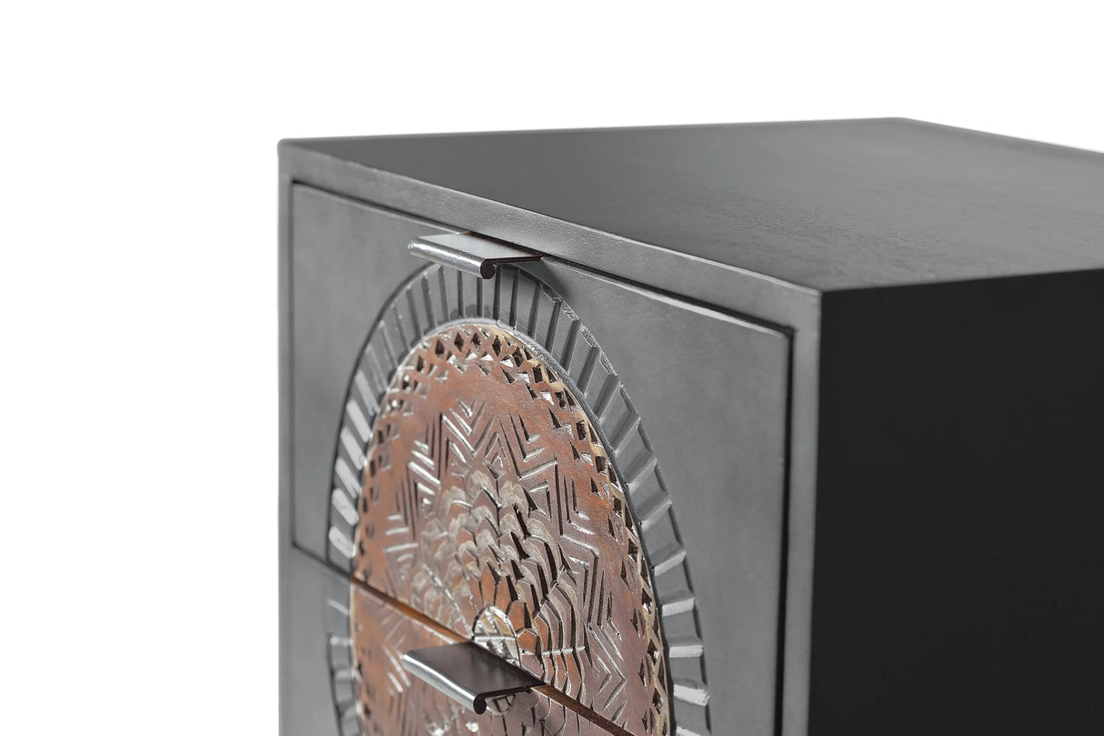 Giner and Colomer - 4-Drawer Mango Wood Chest With Carved Details & Metal Base