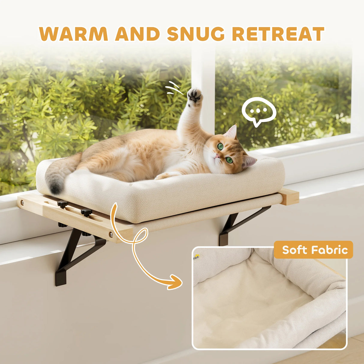 PawHut Cat Radiator Bed, Adjustable Hanging Cat Hammock with Removable and Washable Cushion for Indoor Cats, Cream White