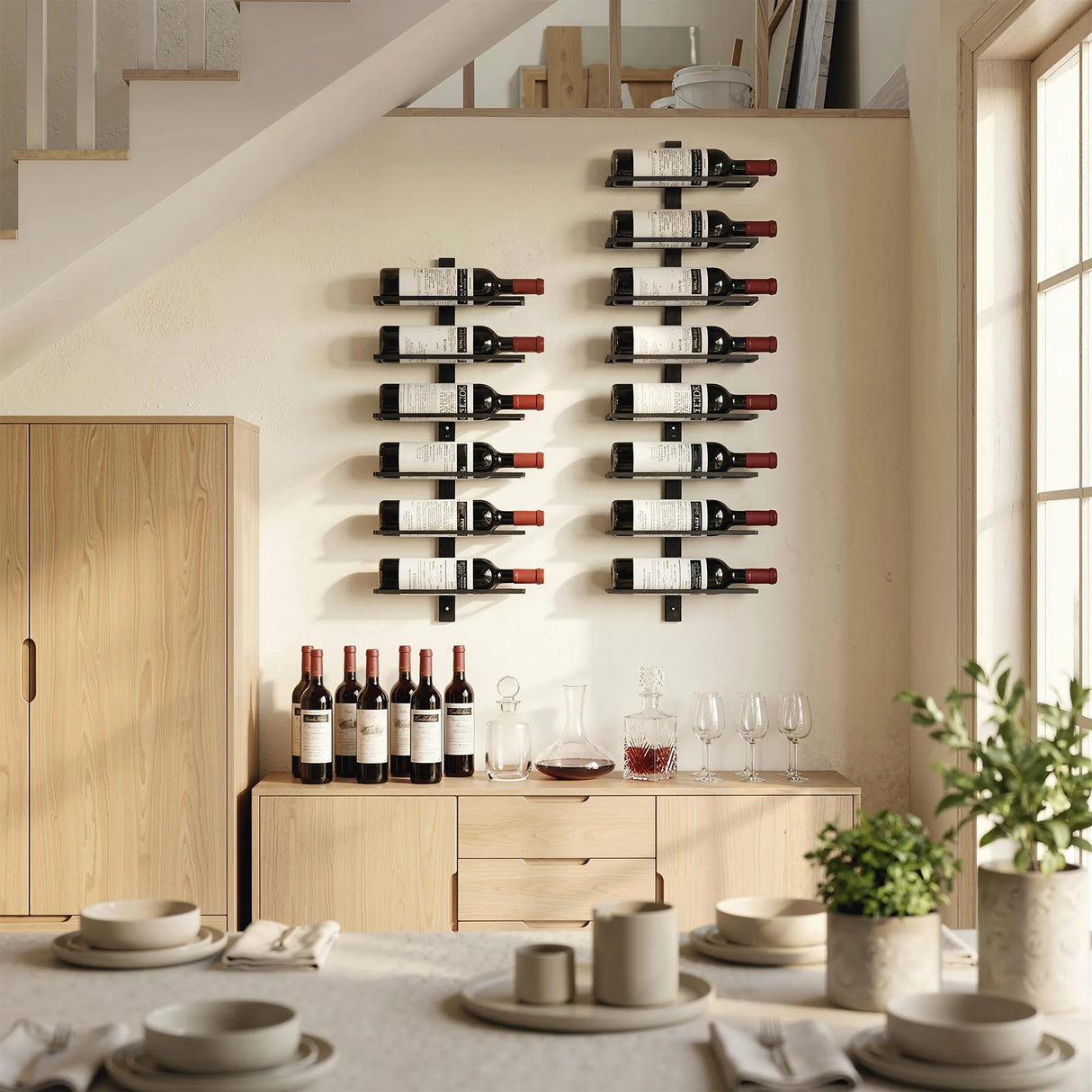 HOMCOM Wall Mounted Wine Rack, 8 Tier Metal Wine Display Rack, Storage Holder for Kitchen, Black