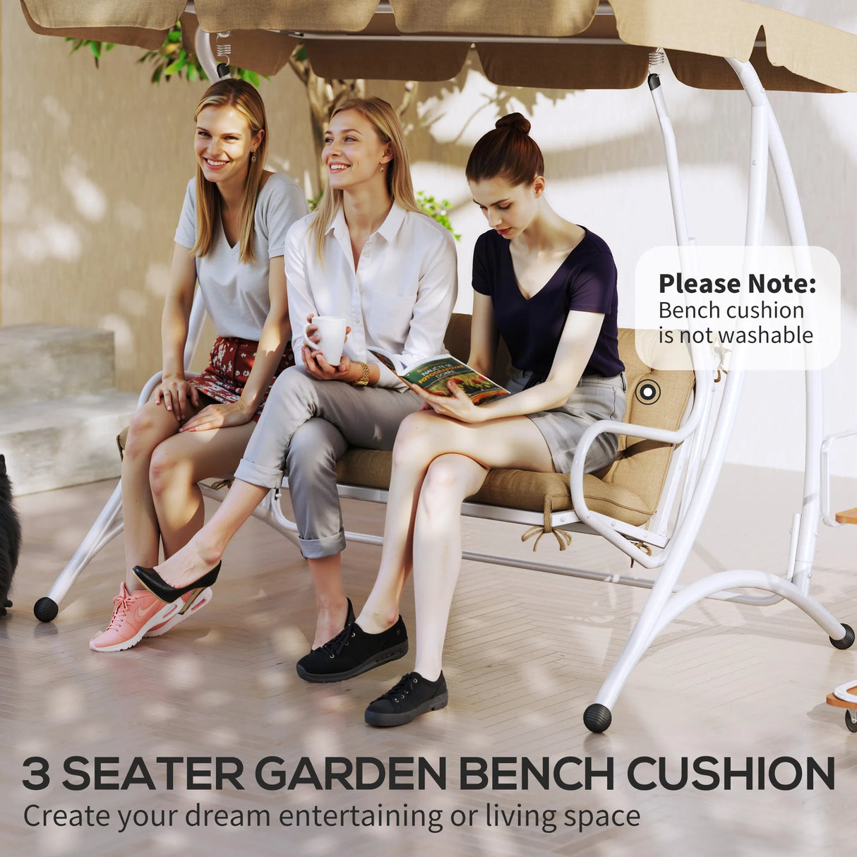 Outsunny Three-Seater Bench Cushion - Khaki