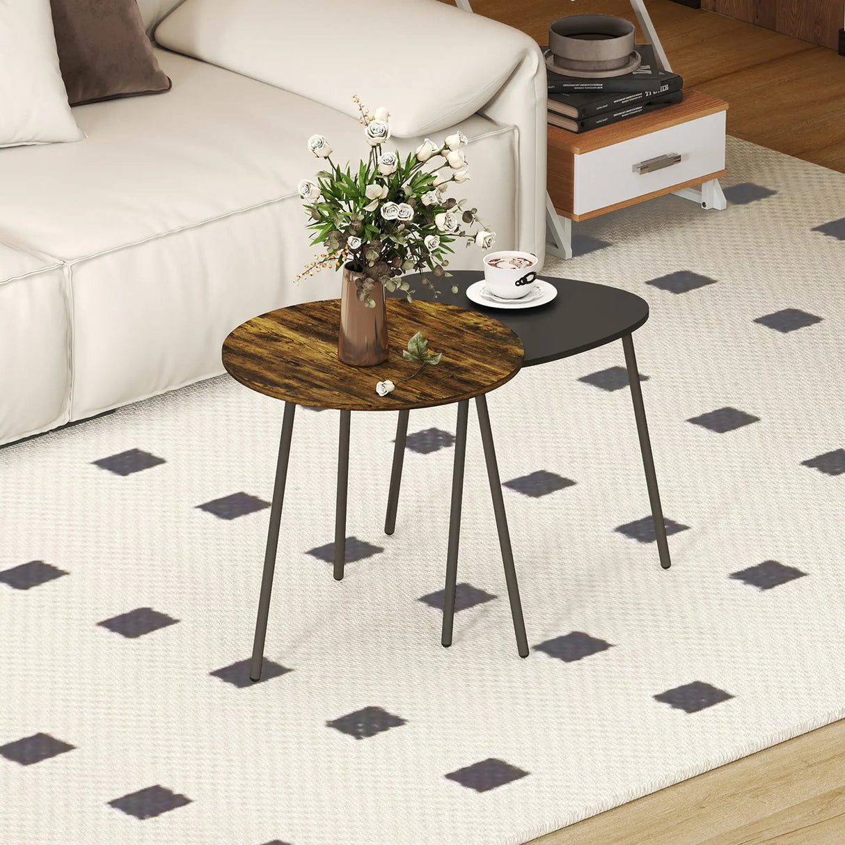 HOMCOM Nesting Side Table Set of 2 - Rustic Brown