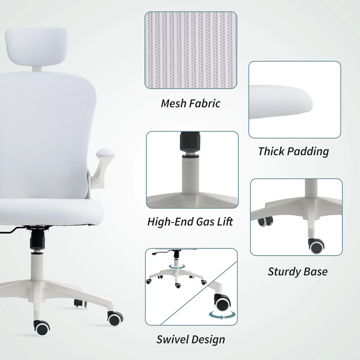 Vinsetto Multi-Adjustable Office Chair, with Lumbar Support, Headrest and Mesh Back - White