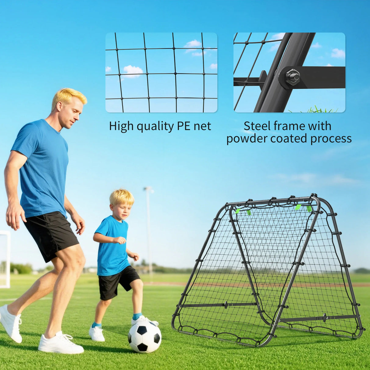 HOMCOM Double Sided Football Rebounder Net, Football Rebound Goal with Five Adjustable Angles, Black