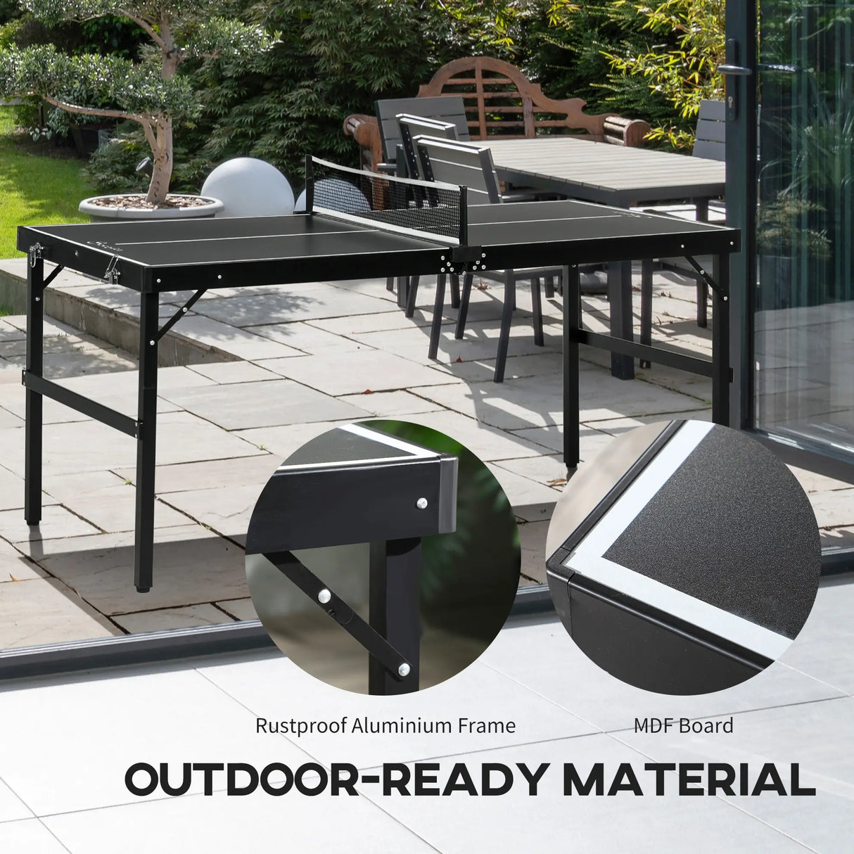 SPORTNOW 5ft Mini Table Tennis Table, Folding Ping Pong Table with Net and Aluminium Frame, Portable Ping Pong Game Set for Indoor Outdoor Use, Black