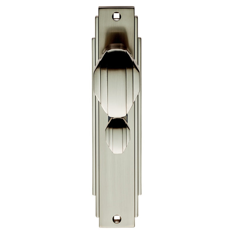 ART DECO KNOB ON BACKPLATE - BATHROOM 57MM C/C - SATIN NICKEL - 205 x 45mm - PAIR