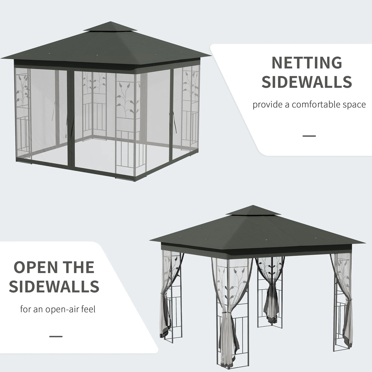 Outsunny 3 x 3(m) Steel Frame Double Roof Garden Gazebo - Grey