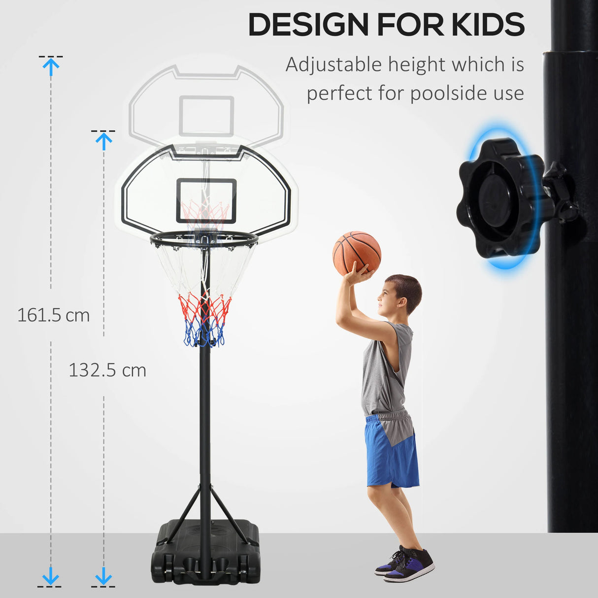 HOMCOM 94-123cm Adjustable Height Basketball Hoop and Stand